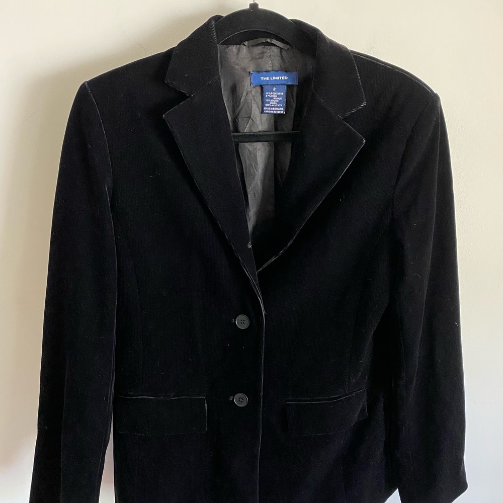 The Limited Women's  Black Velvet‎ Corduroy Blazer Professional Corporate Goth
